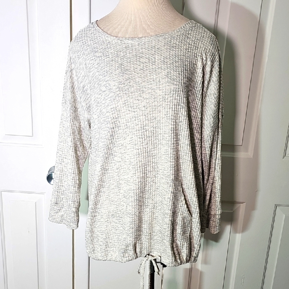 French Laundry Gray‎ Cream Tie Front Tunic Top. Gray Waffel Weave. Size XL.
